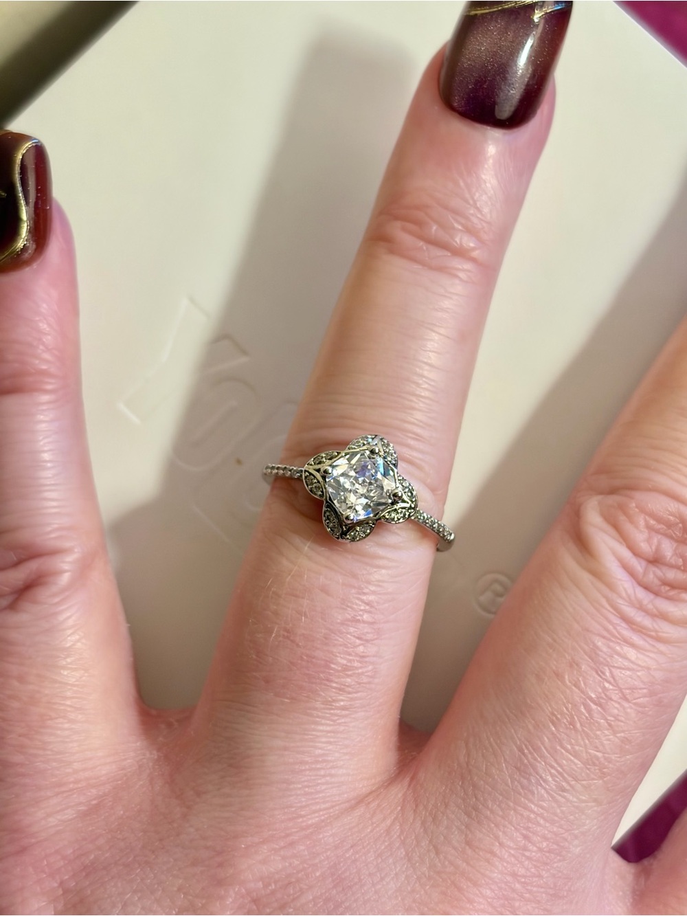 Charmed Aroma-Rhodium Plated Silver-Vintage Inspired-Ring-W/AAA CZ-Size 7-NWT